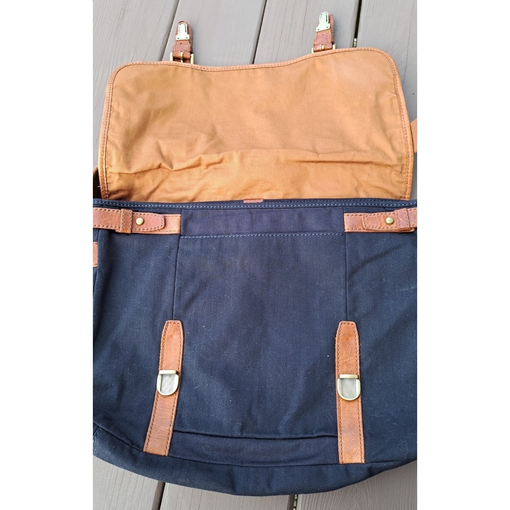 Fossil Mens Black Canvas Leather Trim Messenger Bag Laptop Crossbody Briefcase - Picture 4 of 14